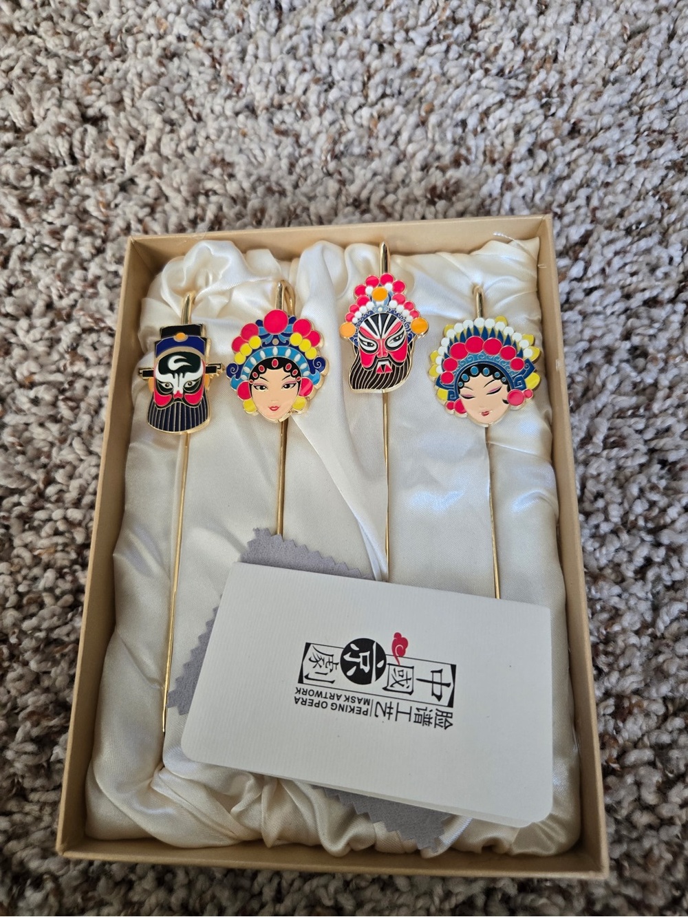 Vintage Tom Horse Chinese Peking Opera Masks Gold Enamel Bookmarks